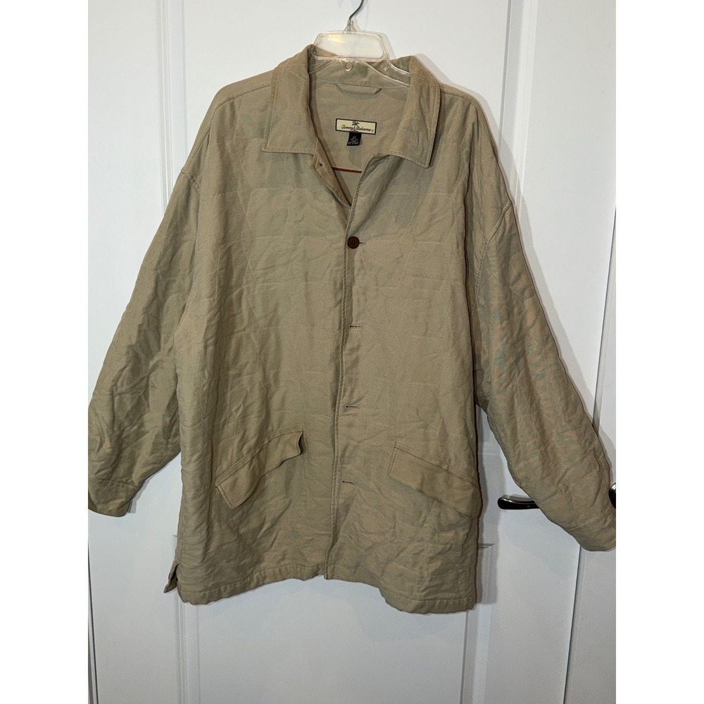 Tommy Bahama Mens Quilted Silk Jacket Tan XXL Full Zip Casual Outerwear